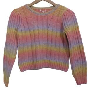 Design History Kids Girl Sz L Multicolor Pastel Stripe Wool Blend Crop Sweater